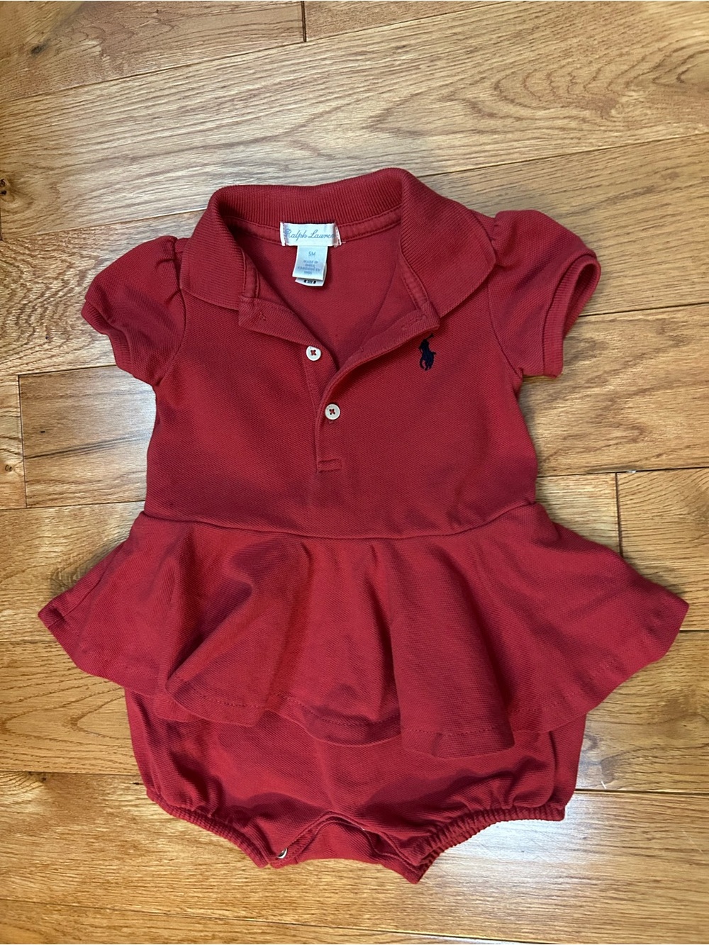 Ralph Lauren Baby Girl Polo Dress Bodysuit — Red — Size 9M